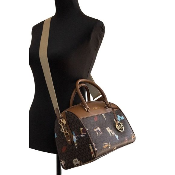 NEW Michael Kors Jet Set Girls Medium Duffle Bag Brown Crossbody Handbag Purse - Picture 3 of 11